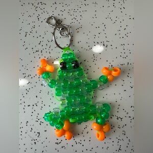 90s Pony Bead Frog Keychain | Retro Bag Charm | Handmade